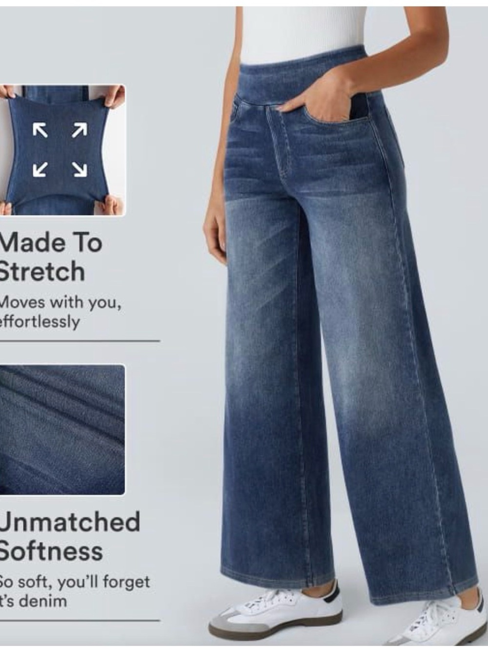 HALARA Wide-Leg Stretch Denim Jeans - Dark Blue Wash